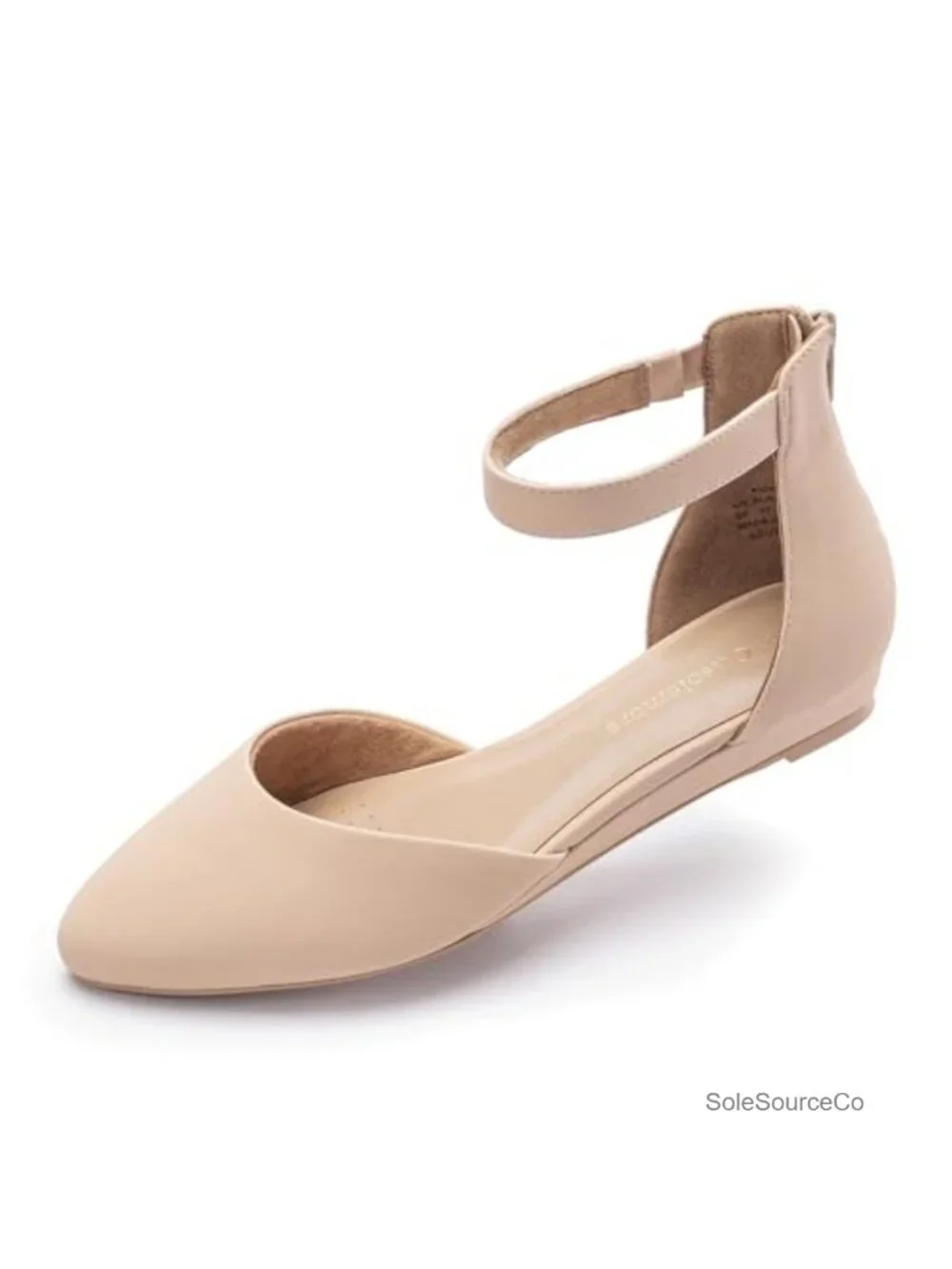 Faux Leather Low Wedge Heel Flats Women Ankle Strap Pointed Toe Dress Shoes